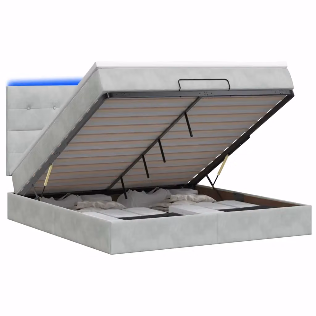 Letto Ottomano con Materasso Ibrido e Illuminazione LED vidaXL Grigio e Bianco L/P/H: 203 x 180 x 88 cm – 2