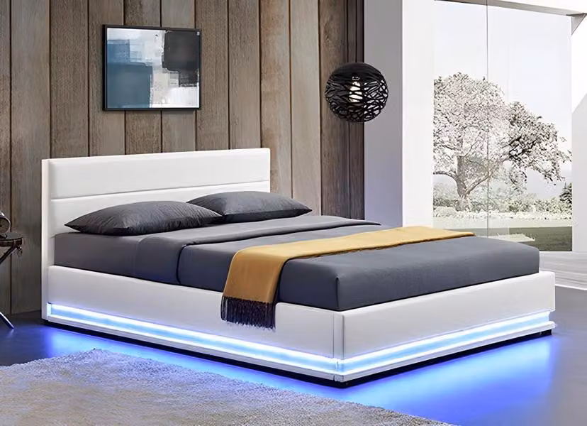 Bett LED-Licht Doppelbett 180 x 200 Möbel Einrichtung Schlafzimmer Design