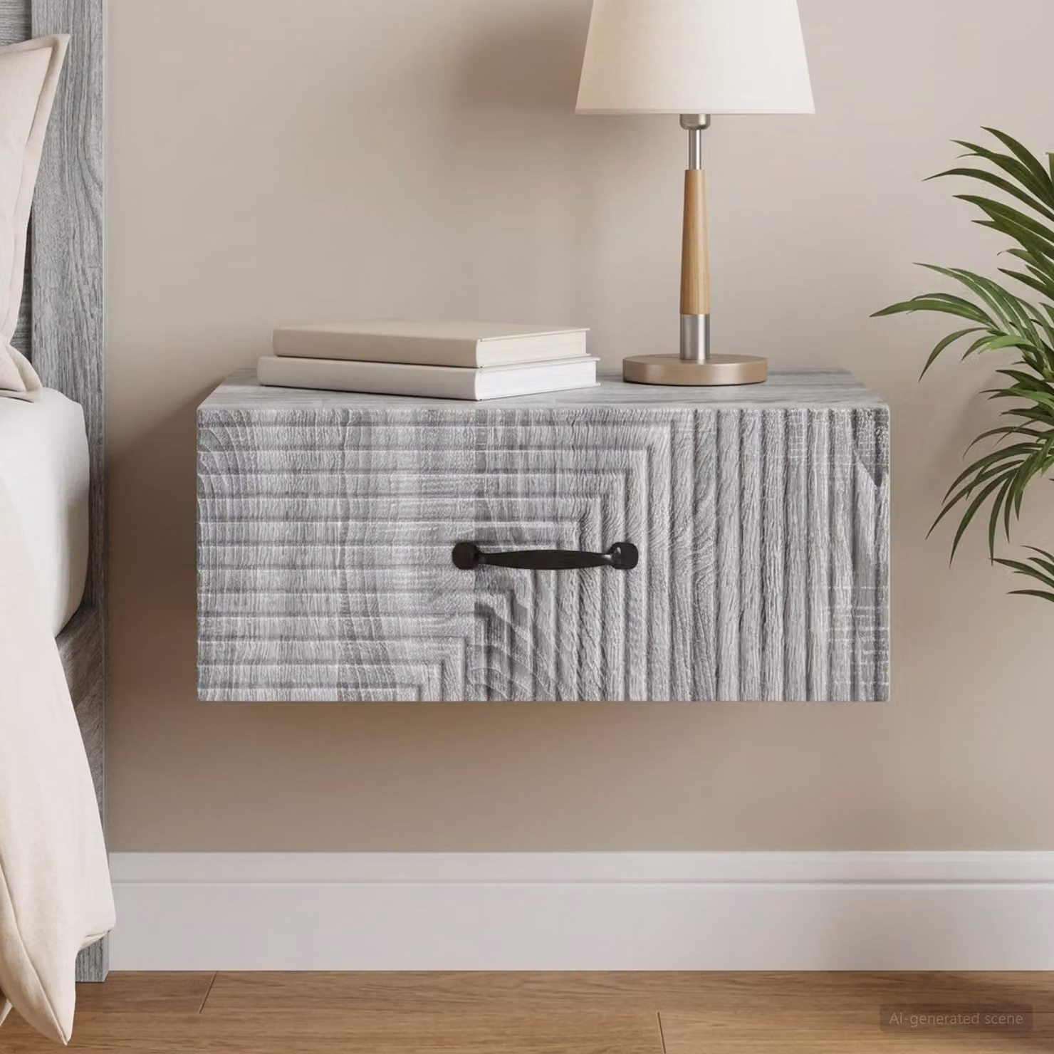 vidaXL Mobiletto da notte sospeso Grigio Sonoma L: 49 cm, P: 34,5 cm, H: 20 cm