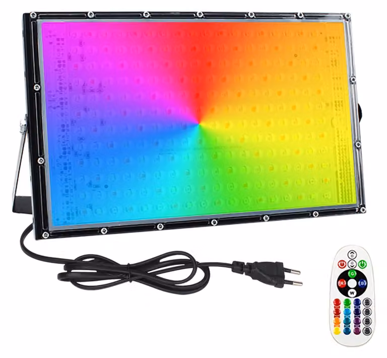 Proiettore esterno RGB da 150 W, grado di protezione IP65, con telecomando, multicolore