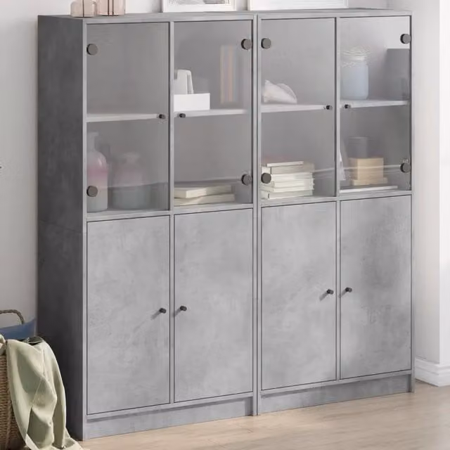 Libreria Ante-Scaffale per Libri-Mobile di Stoccaggio Grigio Cemento 136x37x142 cm in Legno Multistrato 469589