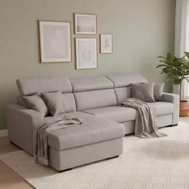 Divano Letto Aloet Talamo Italia, Divano ad Angolo con Penisola Contenitore Sinistra e Braccioli Slim, Grigio, L: 260 cm, H: 85 cm, P: 95 cm – 1