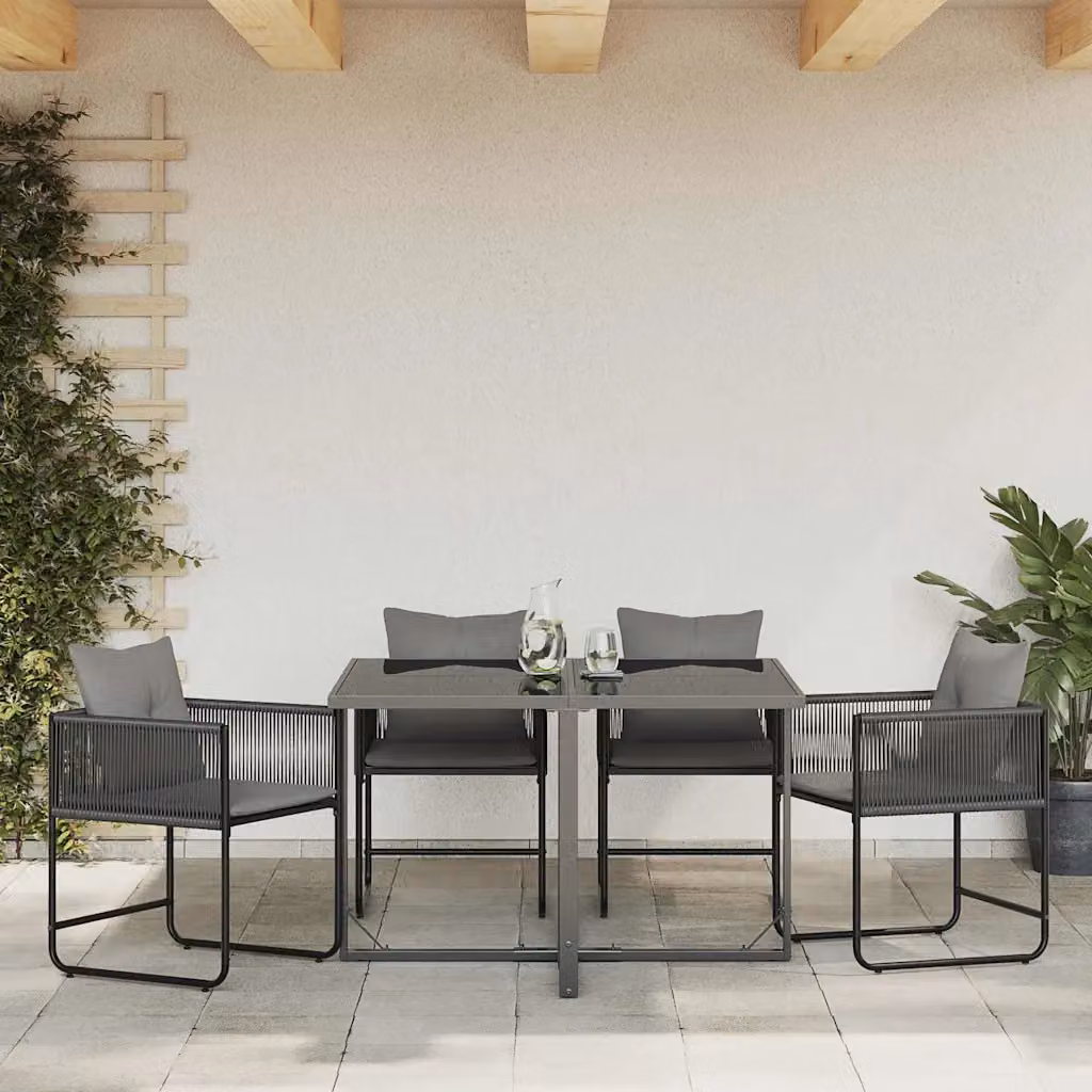 Set di 4 sedie da giardino vidaXL in rattan PE nero e antracite con cuscini e braccioli