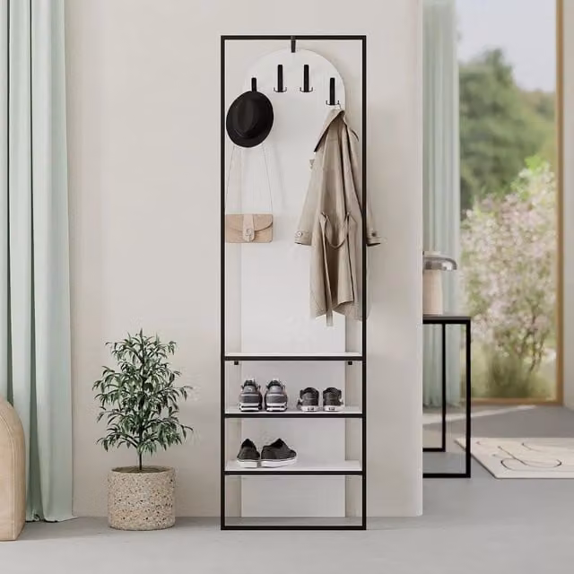 Mobile ingresso Archy Veriaffari bianco con appendiabiti e scarpiera in stile industriale L: 53 cm, P: 31.7 cm, H: 180 cm