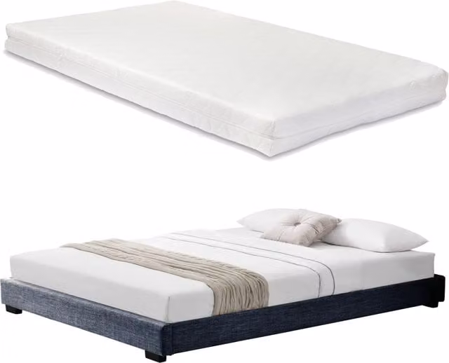 Letto Matrimoniale Corium con Struttura Imbottita e Materasso in Schiuma Fredda Anallergica, Rivestimento in Tessuto, L 180 x P 200 cm, Grigio Scuro