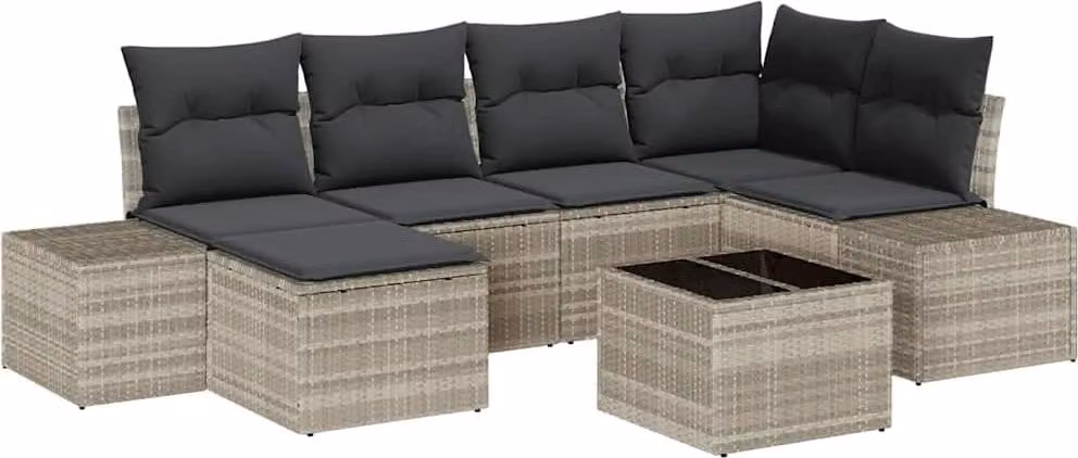 Set Divano da Giardino 6 pcs Grigio chiaro polyrattan
