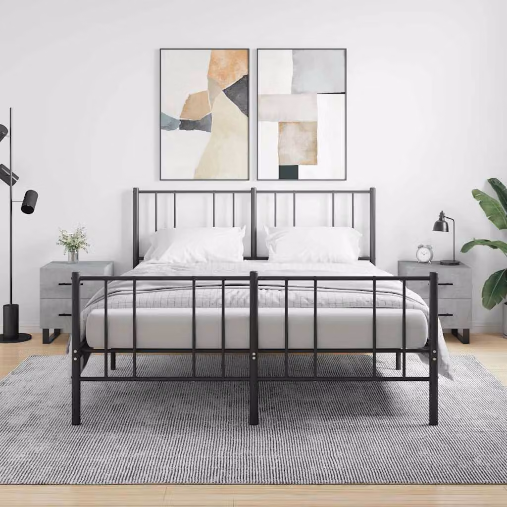 Set di 2 comodini vidaXL in legno multistrato e metallo, colore grigio cemento, L 40 cm x P 35 cm x H 47,5 cm