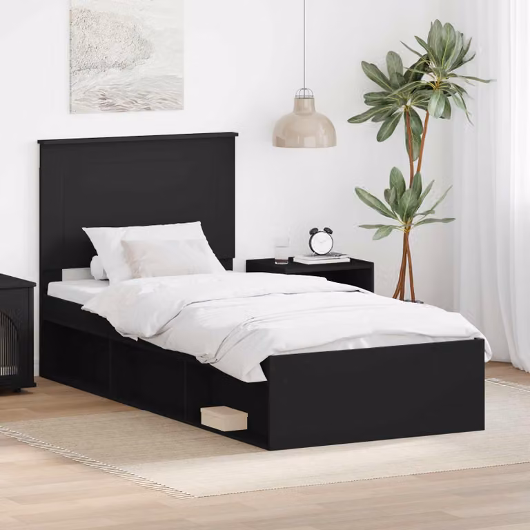 Struttura del letto con testiera vidaXL in pino e MDF, colore nero, L 80 x P 190 cm