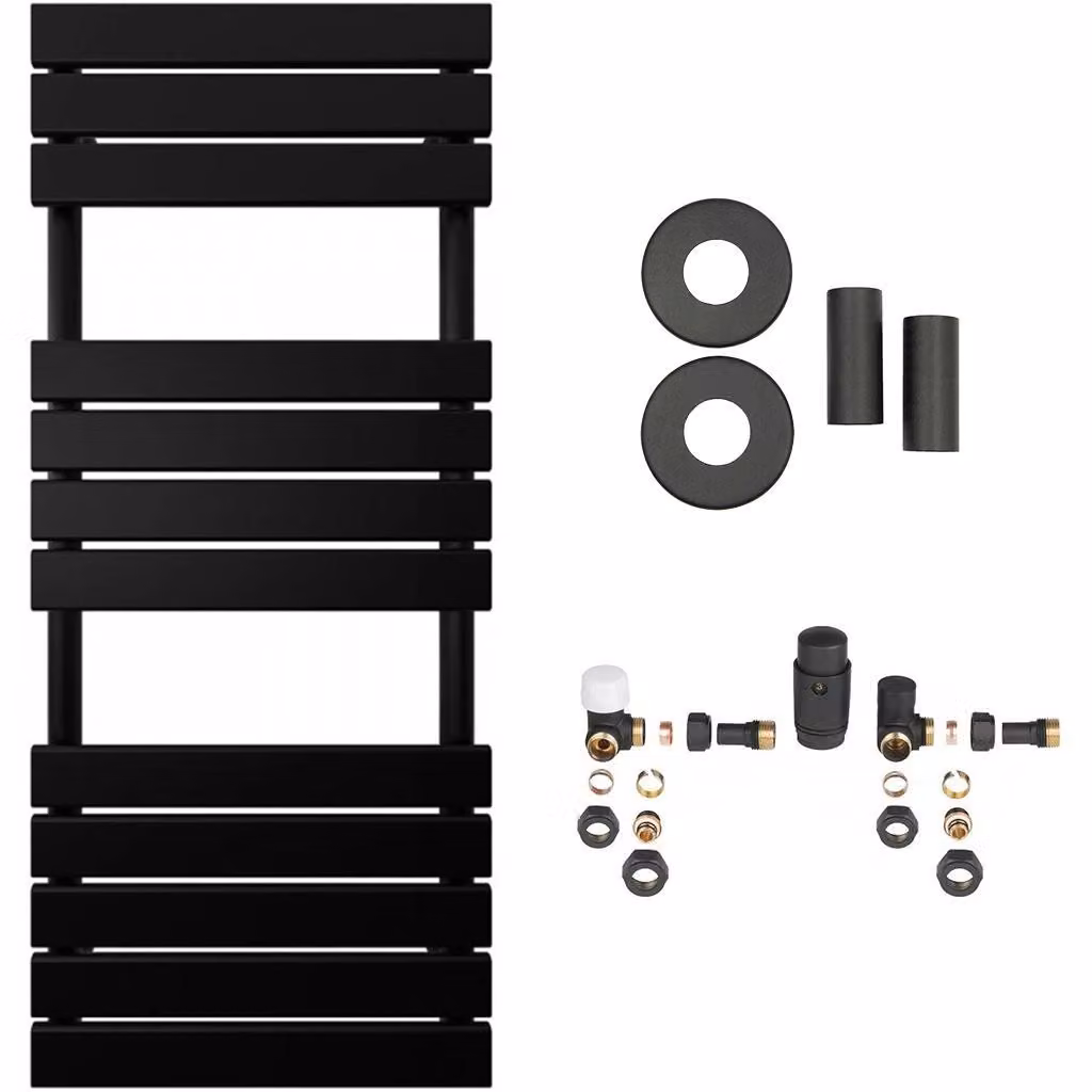 CERANO - Set di radiatori da bagno Claude - riscaldamento centralizzato - attacco laterale - 650 W - nero opaco - 1200 x 500 mm