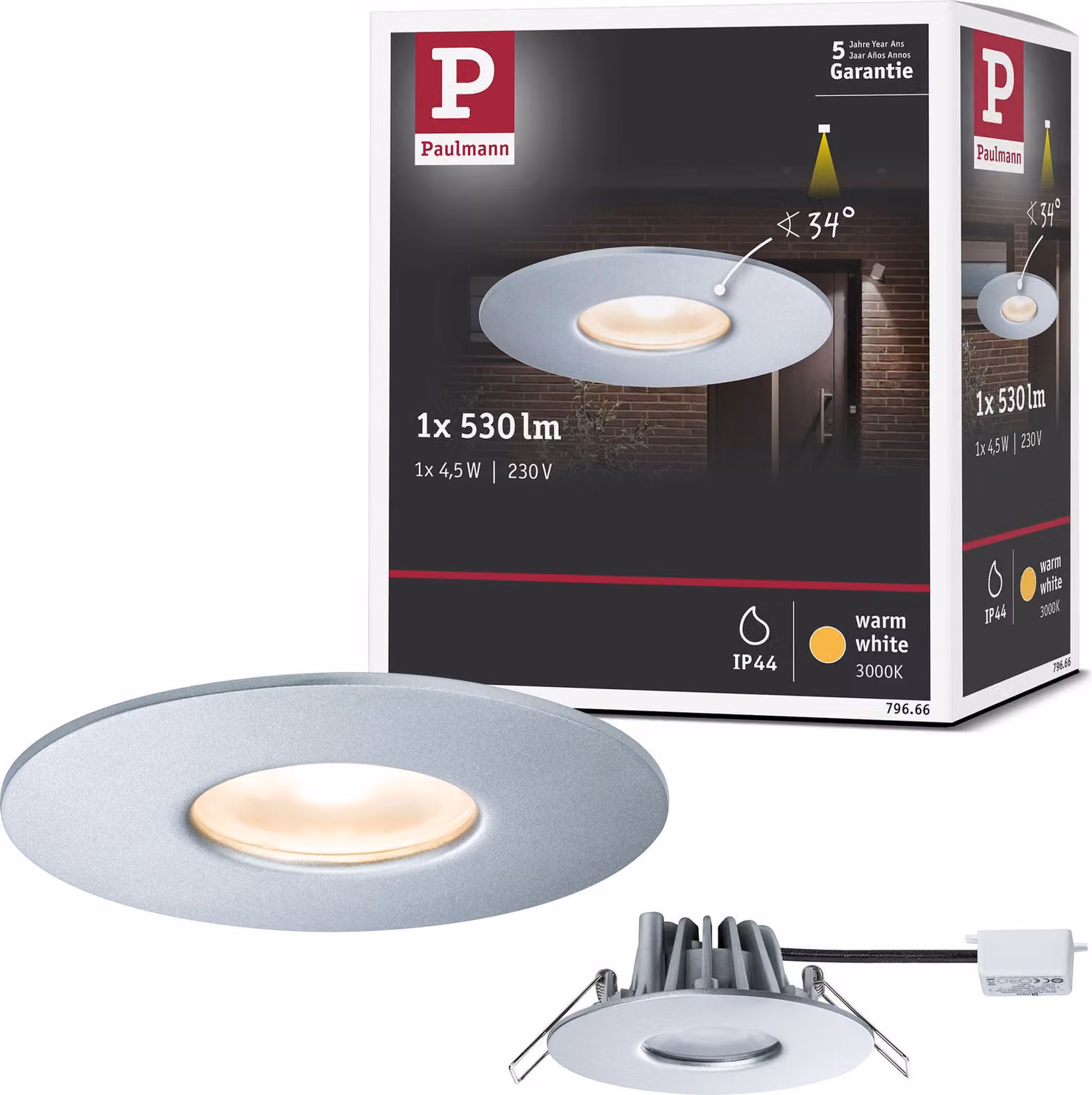 Paulmann House luce da incasso IP44 3000K 34° 5,8W