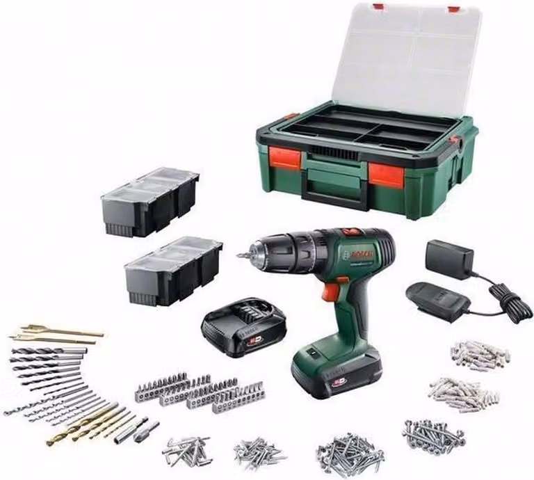 Bosch UniversalDrill 18 Drill Driver (Supplied with 2 x 1.5 Ah batteries. SystemeBox. 241 accessories) - PowerForAll