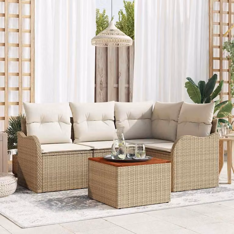 Maison Exclusive - Set da giardino composto da 5 pezzi. Divano e poltrone in rattan sintetico beige e crema