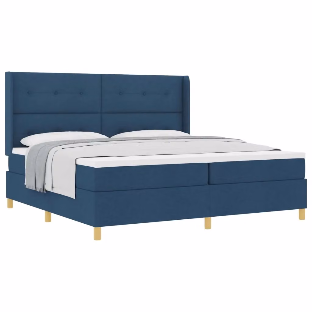 Letto a molle moderno vidaXL con testiera imbottita in tessuto blu e dettagli oro, L/P/H: 200 x 200 x 280 cm – 2
