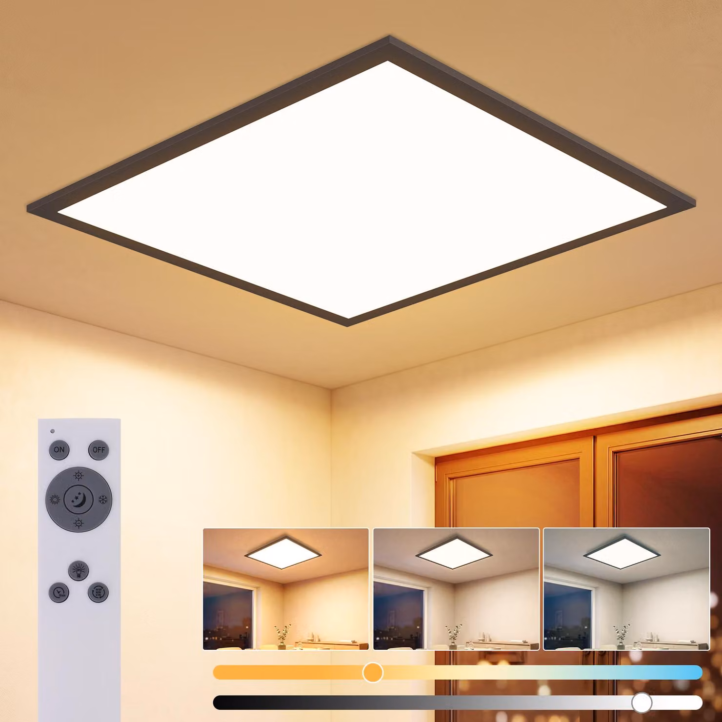 Lampada da soffitto a pannello LED ZMH, 45x45 cm, 13,5W, dimmerabile con telecomando. Lampada per cucina, plafoniera a filo, colore nero. Illuminazione interna per cucina, soggiorno, corridoio
