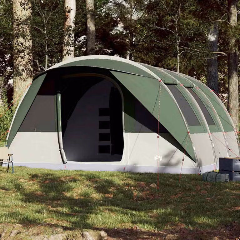 Tenda Familiare a Tunnel vidaXL per 7 Persone Verde Impermeabile in Poliestere e Fibra di Vetro