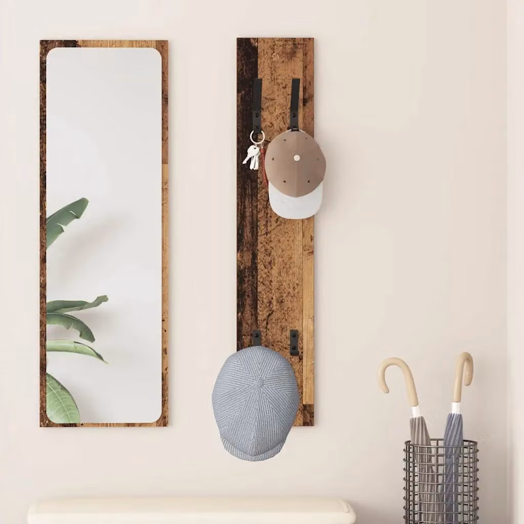 Appendiabiti a muro vidaXL in legno vecchio marrone con ganci distribuiti L 100 x H 20 x P 1,5 cm