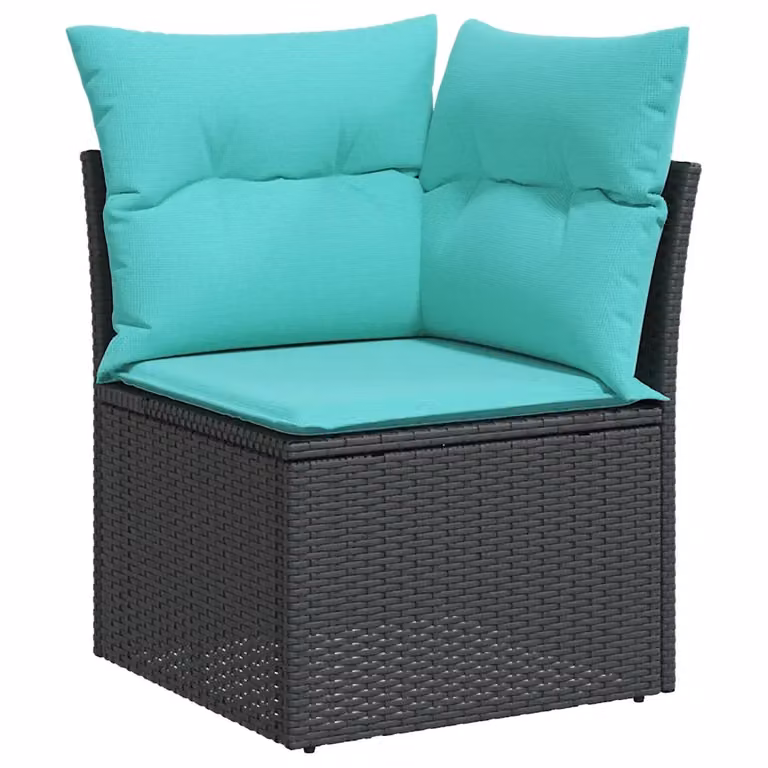 Set di Divani da Giardino vidaXL in Polyrattan con Cuscini, Colore Nero, Blu e Turchese