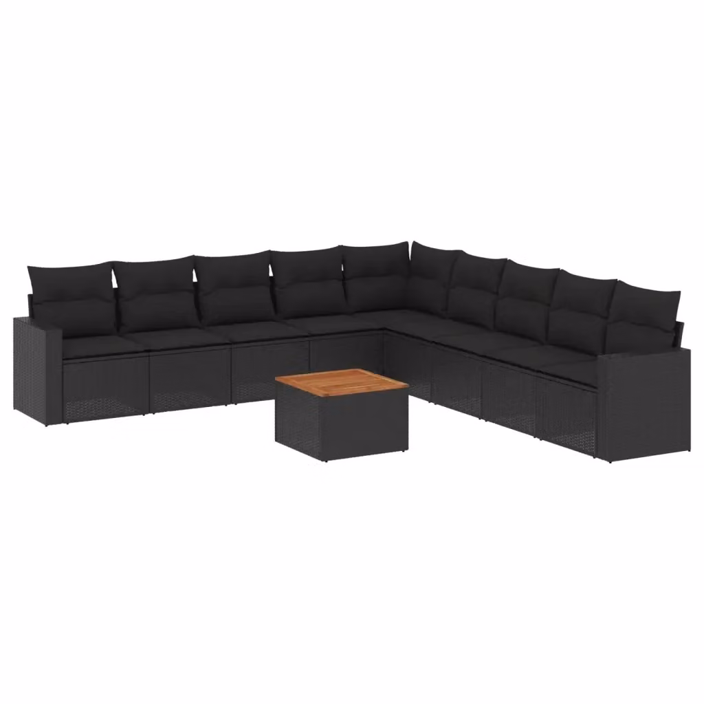 Set di divani da giardino vidaXL in polyrattan nero e marrone con cuscini inclusi e tavolino da esterno – 2