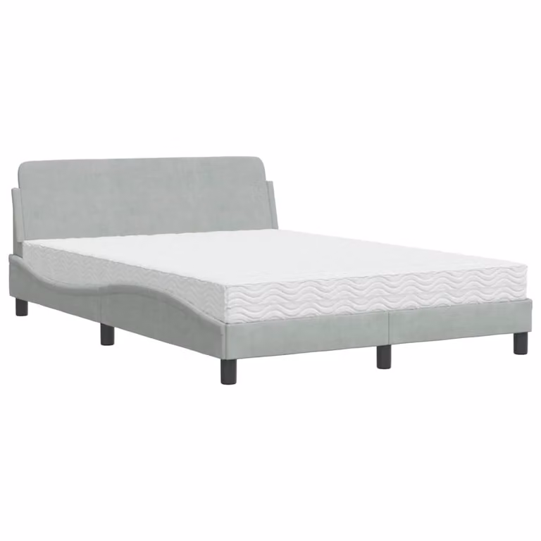 Letto con Materasso Dover Grigio Chiaro 140x190 cm in Velluto