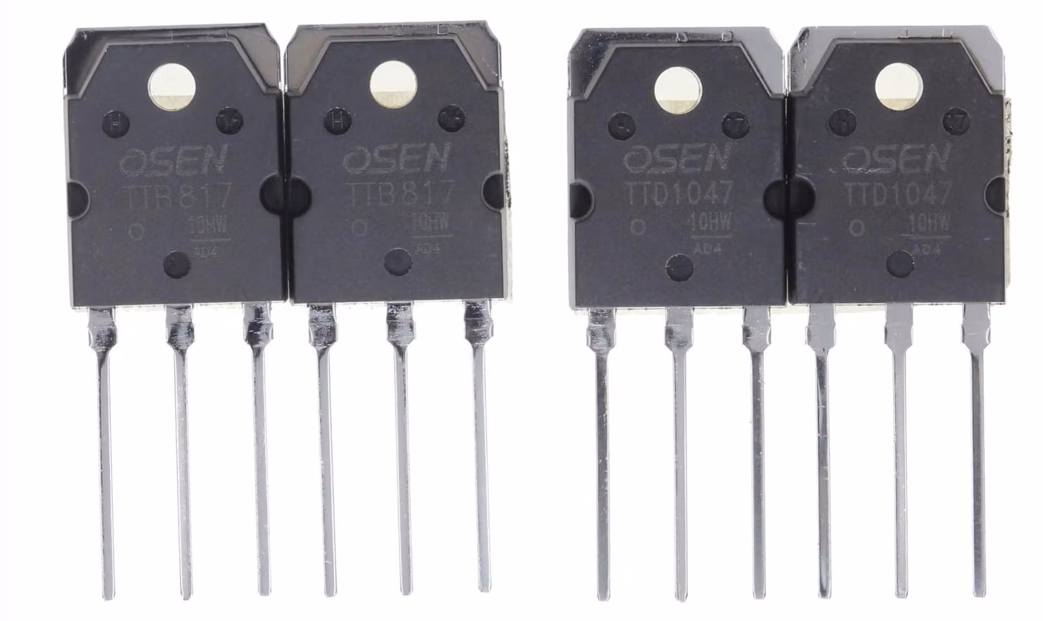 2 coppie di transistor di potenza al silicio NPN+PNP, tipo TO-3PN, 120V, 10A
