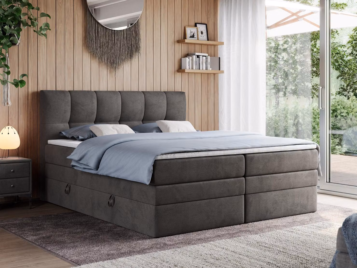 Letto boxspring con materasso matrimoniale - ALVIN-KING - 160 x 200 cm - Grigio scuro - H4