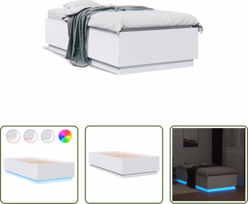 The Living Store Giroletto con LED bianco 90x190 cm Materiale in legno