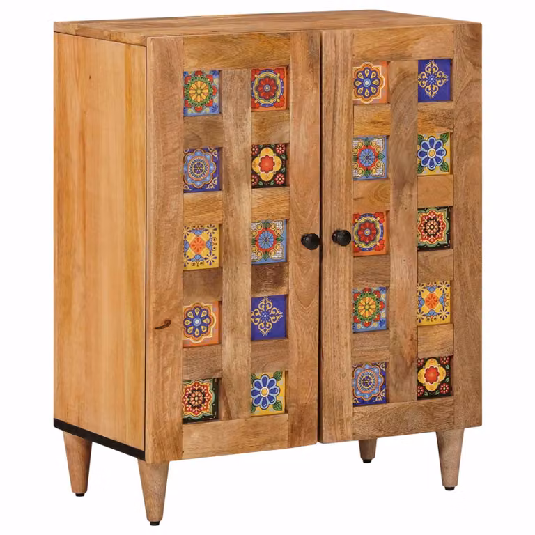 Credenza moderna vidaXL in legno di mango massello Naturale L: 60 cm, P: 33 cm, H: 75 cm