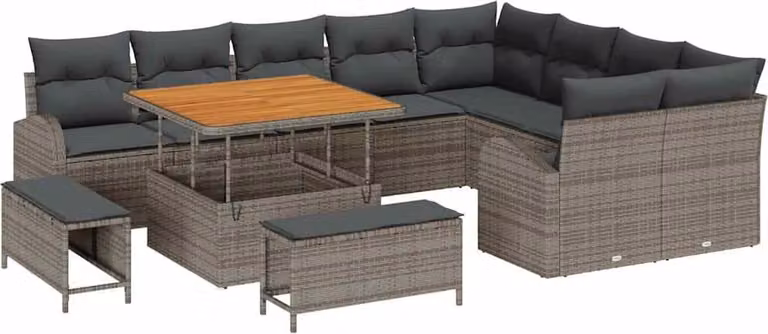Set Divano da Giardino con cuscino 12 pcs Grigio polyrattan