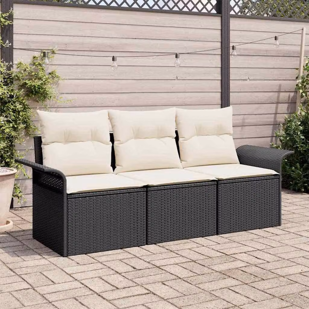 Maison Exclusive - Set Divano da Giardino con cuscino 3 pcs Nero Poly Rattan