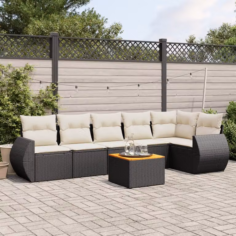 vidaXL Set Divani da Giardino a L con Cuscini 7pz in Polyrattan Nero e Telaio in Metallo
