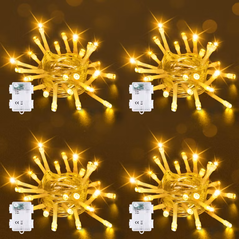 Set di 4 catene luminose a LED, lunghezza 2 metri, 20 LED bianco caldo, con timer, grado di protezione IP65
