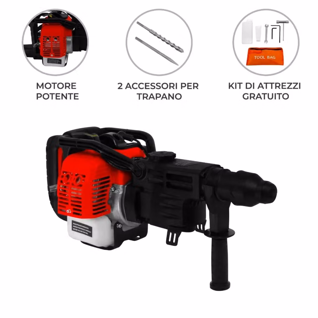 Martello Trapano Pneumatico a Benzina T-Mech 2 Tempi 1KW Nero e Rosso – 2