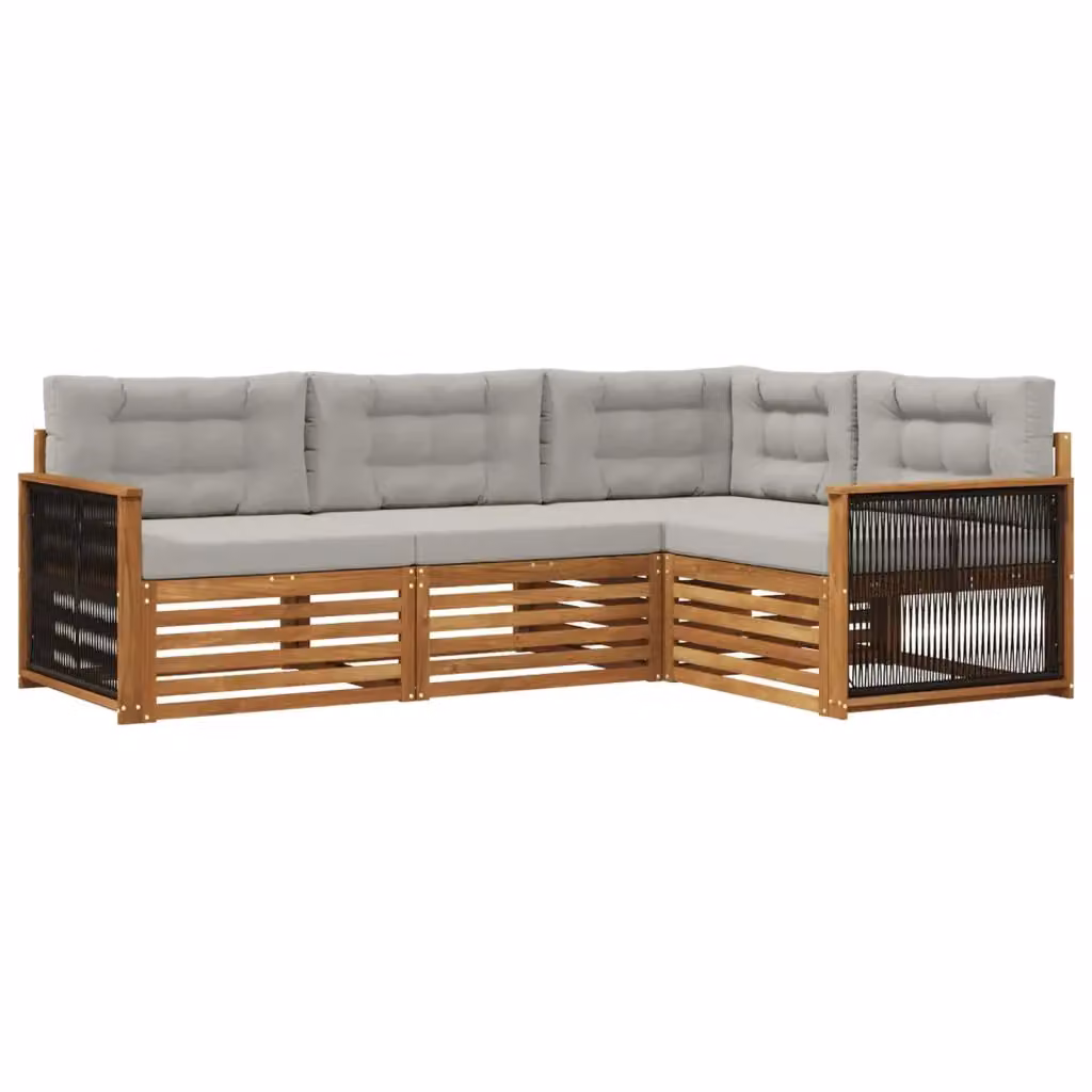 Set di divani da esterno a L vidaXL in legno di acacia con cuscini beige e grigi – 2