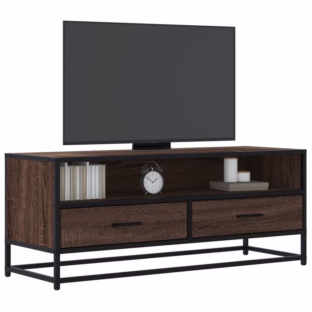 Mobile TV vidaXL in stile industriale marrone con ruote, realizzata in legno e metallo, L 100 cm x P 34,5 cm x H 40 cm
