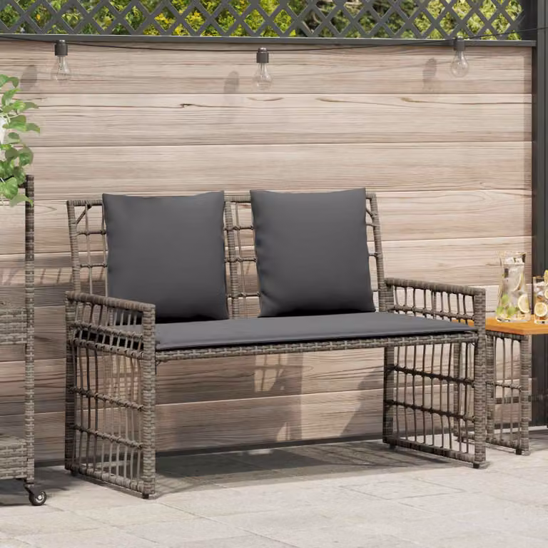 Panchina da esterno a 2 posti vidaXL in rattan e metallo grigio, L: 116 cm, P: 55 cm, H: 82 cm