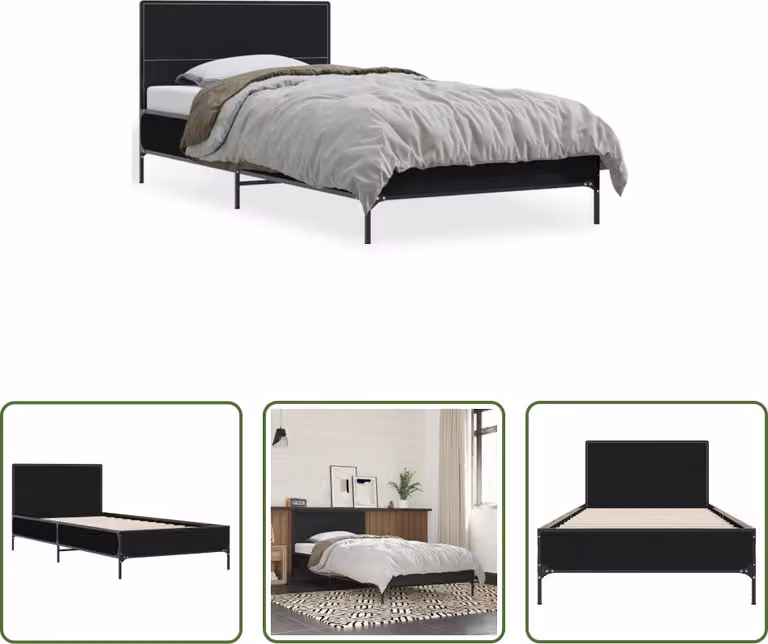 The Living Store Struttura letto nera 90x200 cm in legno e metallo