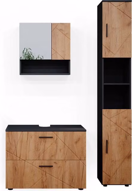 Set mobili bagno Irma Rovere dorato/Antracite 3 pezzi Vicco