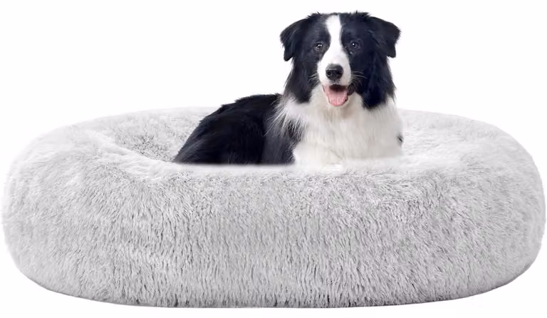 Cuccia ortopedica per cani, forma a ciambella, lavabile, diametro 90 cm, grigio chiaro