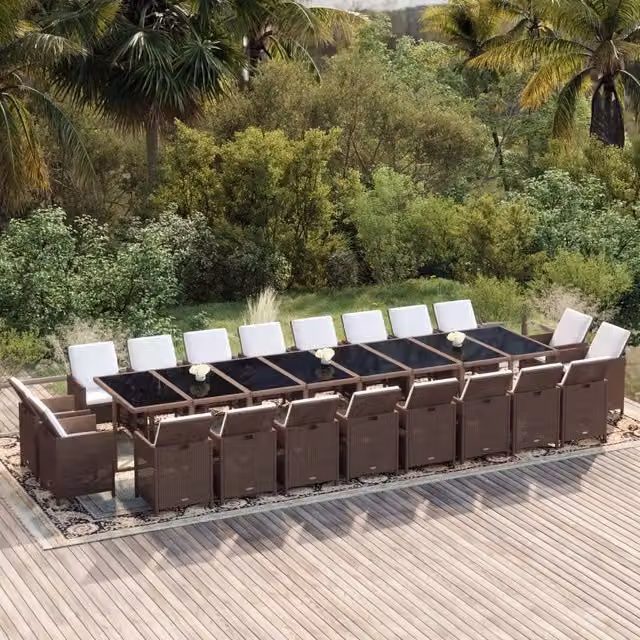 Set da pranzo da giardino vidaXL in polyrattan marrone con cuscini e tavolo in vetro 21 pezzi – 1