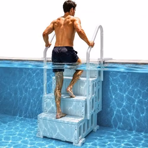 Scaletta per piscina VEVOR con 4 gradini antiscivolo e doppio corrimano di sicurezza, adatta per piscine interrate e fuori terra, colore bianco latte