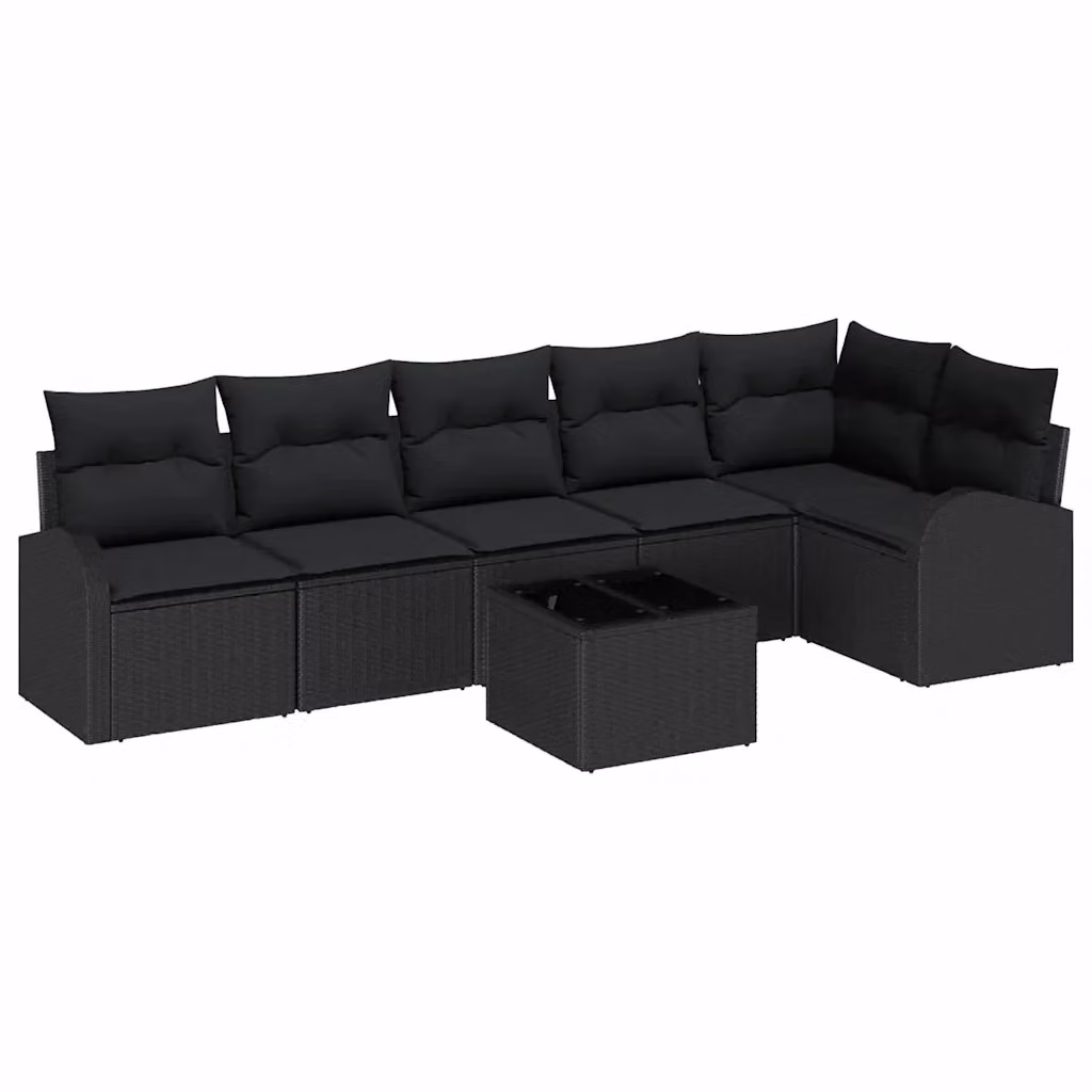 Set Divano da Giardino a L vidaXL in Rattan Nero con Cuscini e Tavolino – 2