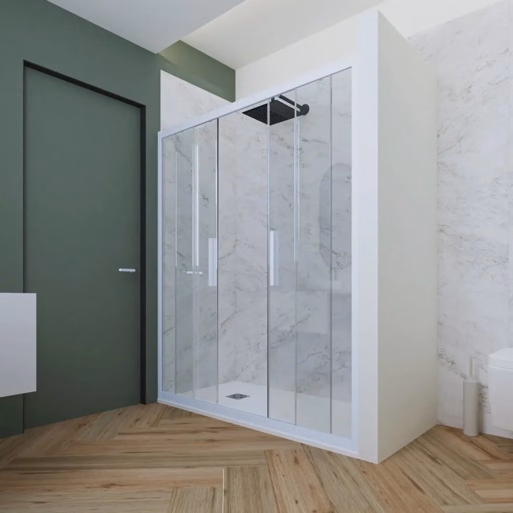 Porta doccia scorrevole da nicchia FORTE modello Glam con vetro trasparente e profilo blu vintage, L: 120 cm, H: 200 cm – 2