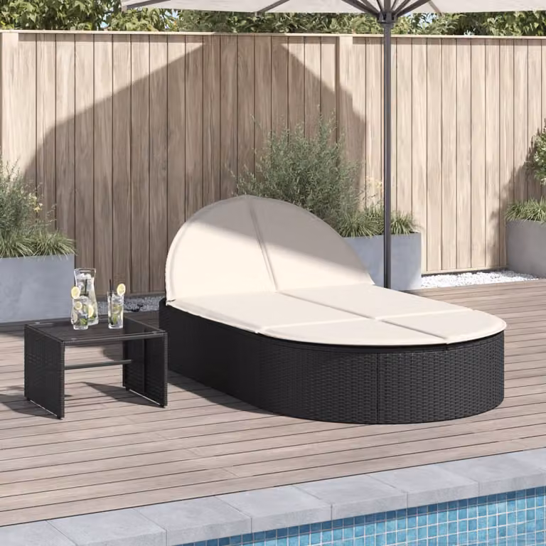 vidaXL Lettino Prendisole Doppio in Polyrattan Nero con Cuscini Impermeabili e Poggiatesta Regolabile