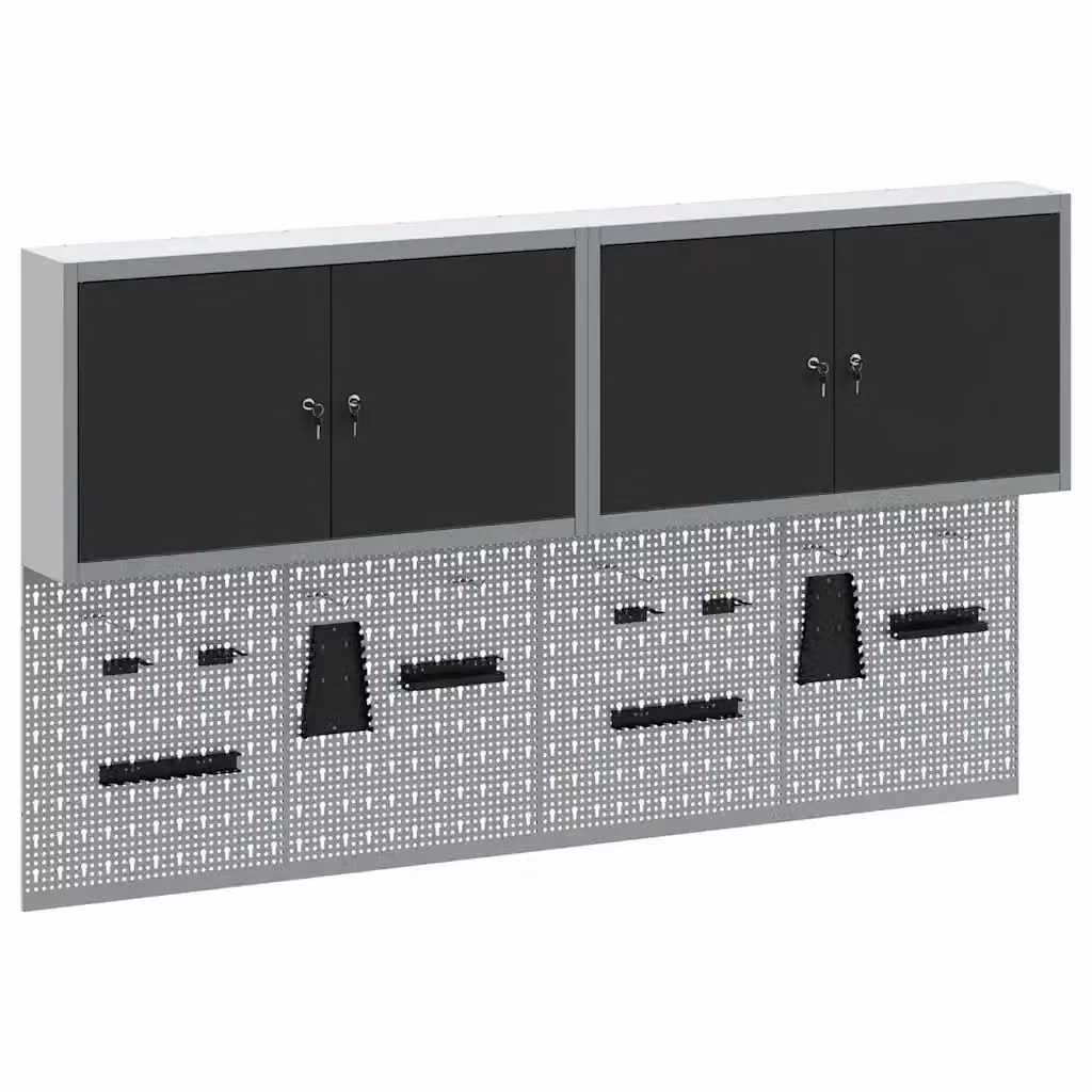 Set di 6 armadi per attrezzi vidaXL in acciaio con scaffale e serratura, montabili a parete, colore nero e grigio – 2