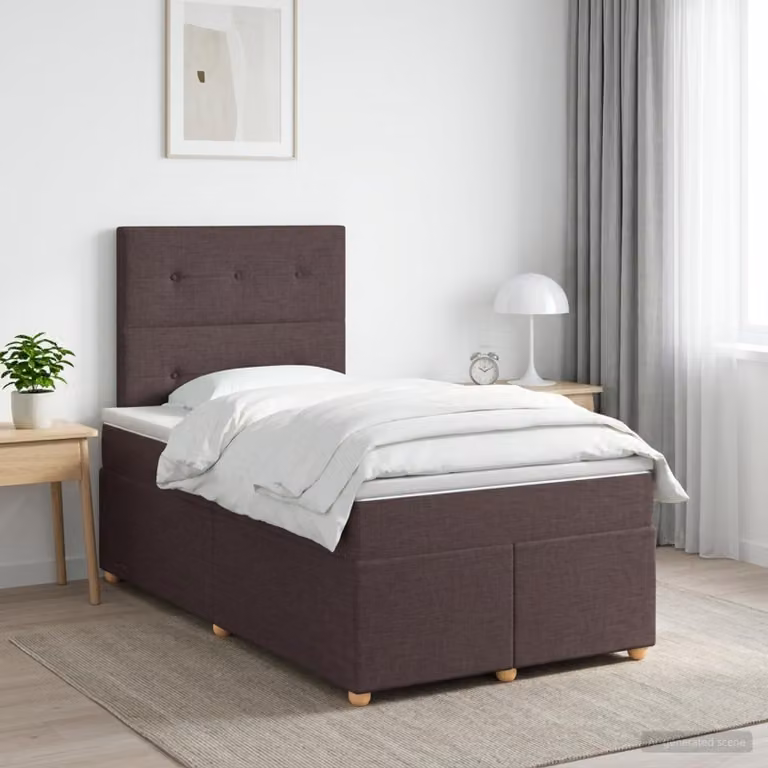 Letto box spring con materasso ibrido vidaXL in tessuto marrone e bianco L/P/H: 200 x 120 x 76,5 cm