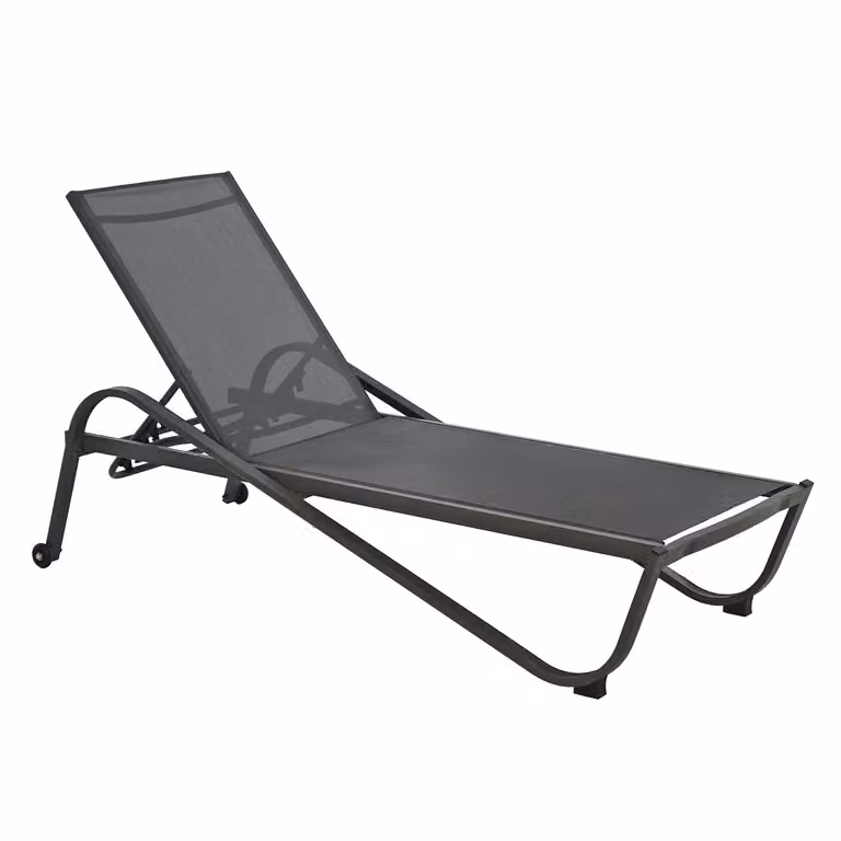 Vestiamo Casa Giardino Lettino Sdraio in Acciaio e Tessuto Antracite con Ruote e Schienale Regolabile H 33 x L 193 x P 73 cm