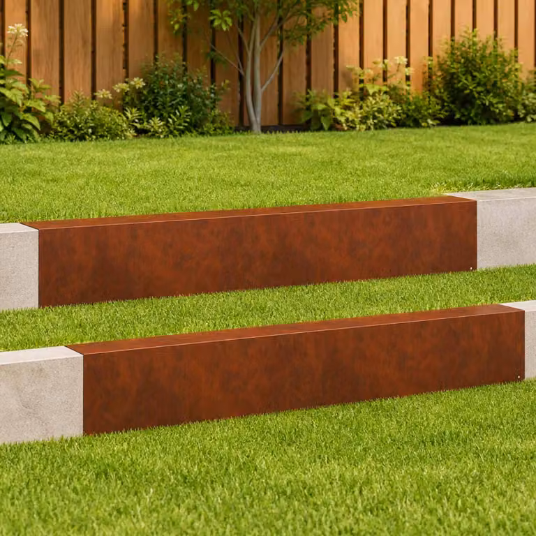 Set di 2 profili di copertura per giardino vidaXL in acciaio, colore marrone, L 100 cm x P 10 cm x H 15 cm