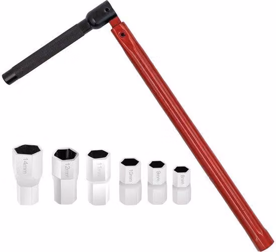 Set completo di chiavi per raccordi idraulici Unyqoos®, ideale per installazioni e riparazioni idrauliche, con 6 adattatori (8, 9, 10, 11, 12, 14 mm), realizzato in acciaio, con impugnatura magnetica e antiscivolo