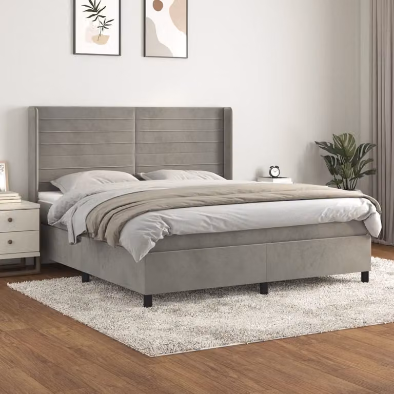 The Living Store Letto a molle con materasso grigio chiaro 160x200 cm in velluto