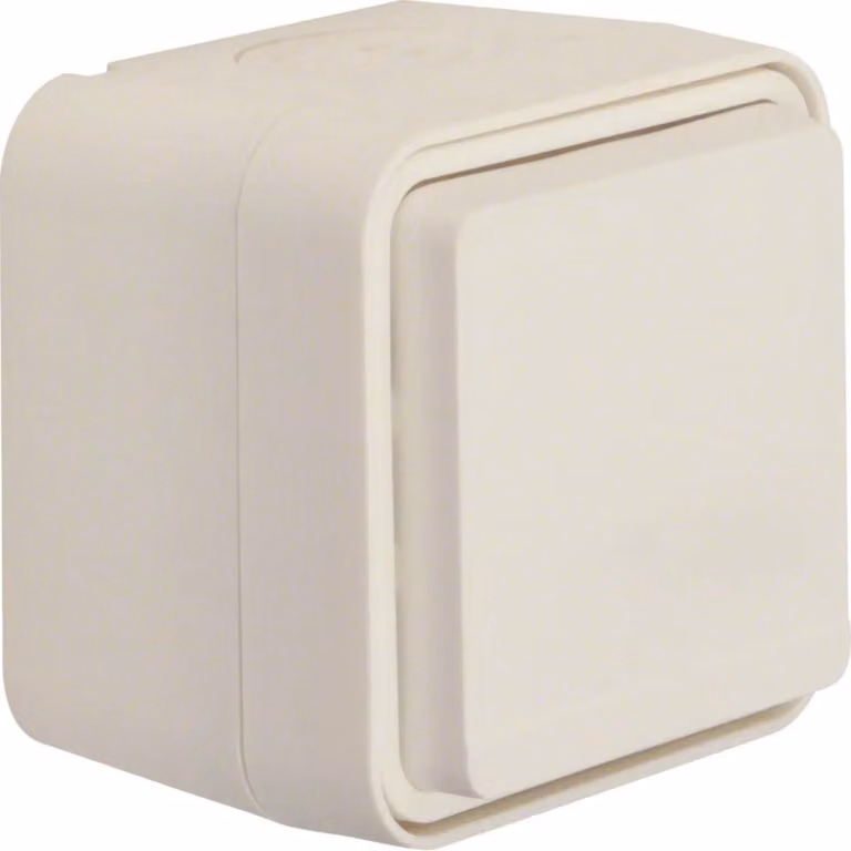 Presa Hager SCHUKO AP WNC140B con coperchio ribaltabile, larghezza 1, grado di protezione IP55, bianco polare